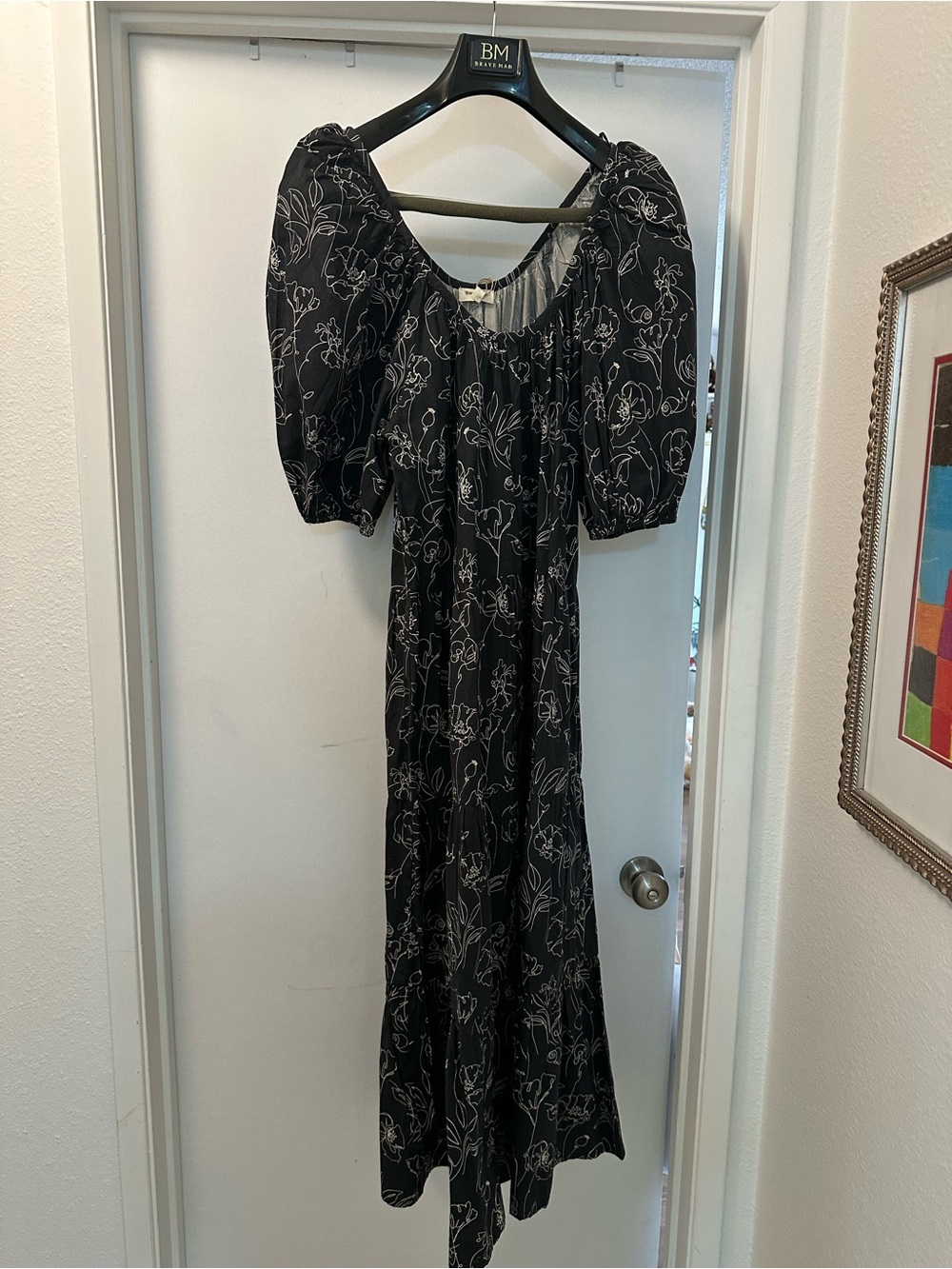 Cost Plus World Market Black Maxi Dress with White Floral Print